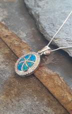 Cubic Zirconia & S/Fish, Blue Syn Opal Pendant 16X12mm