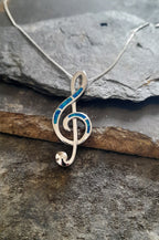 Treble Clef, Blue Syn Opal Pendant 40X15mm