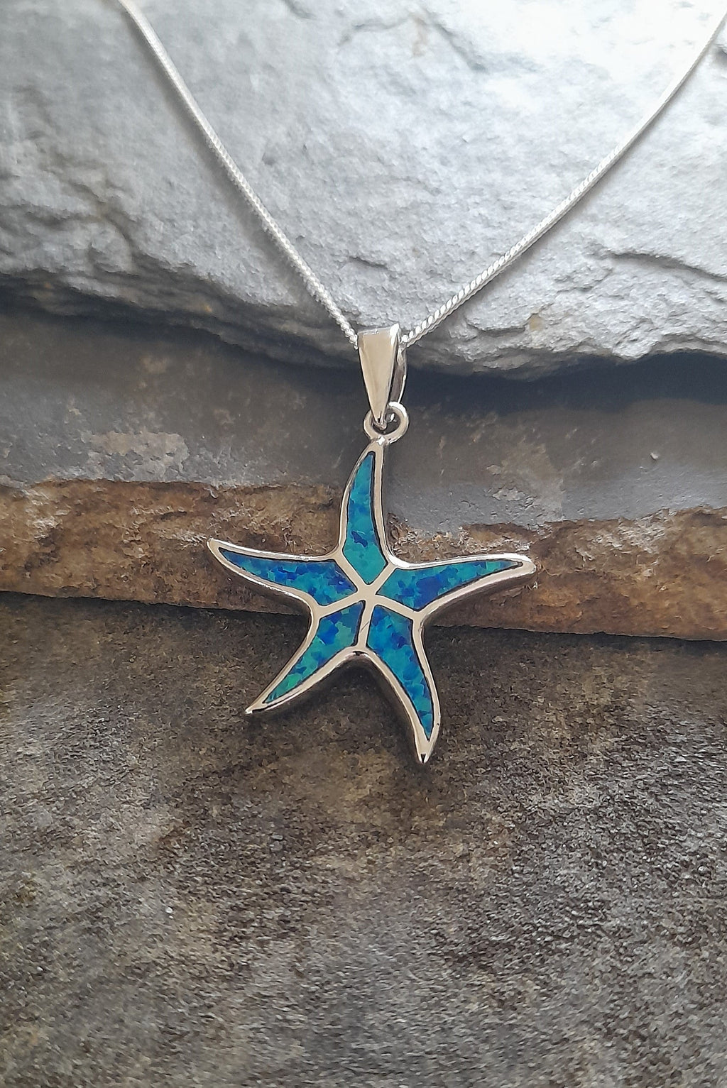 Starfish, Blue Syn Opal Pendant 23X23mm