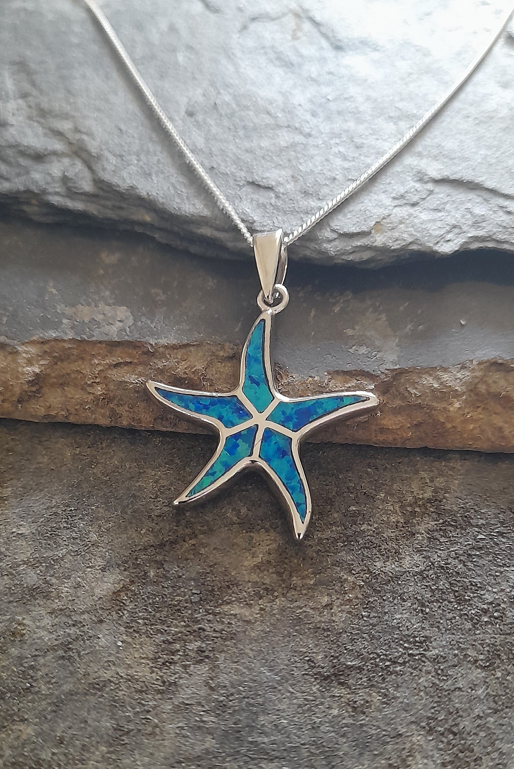 Starfish, Blue Syn Opal Pendant 23X23mm