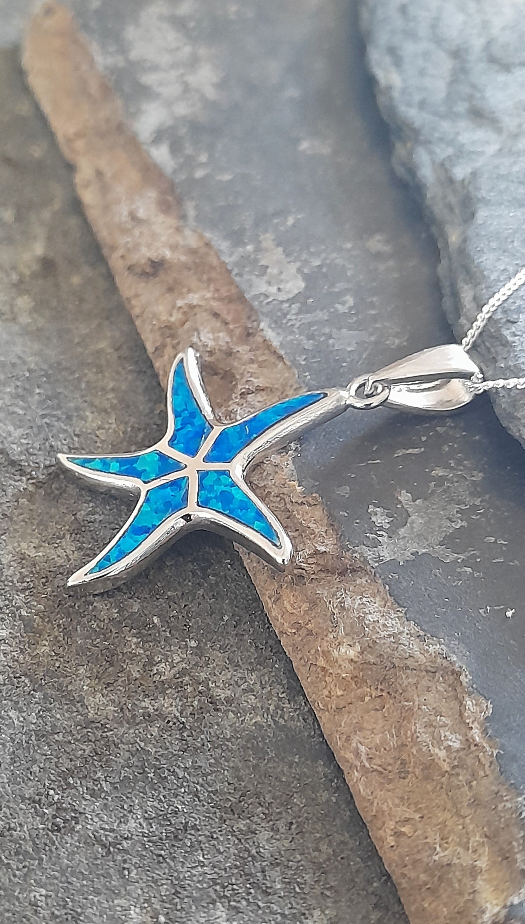 Starfish, Blue Syn Opal Pendant 23X23mm
