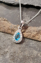 Aqua ,Clear Cubic Zirconia Teardrop Pendant 9X5mm