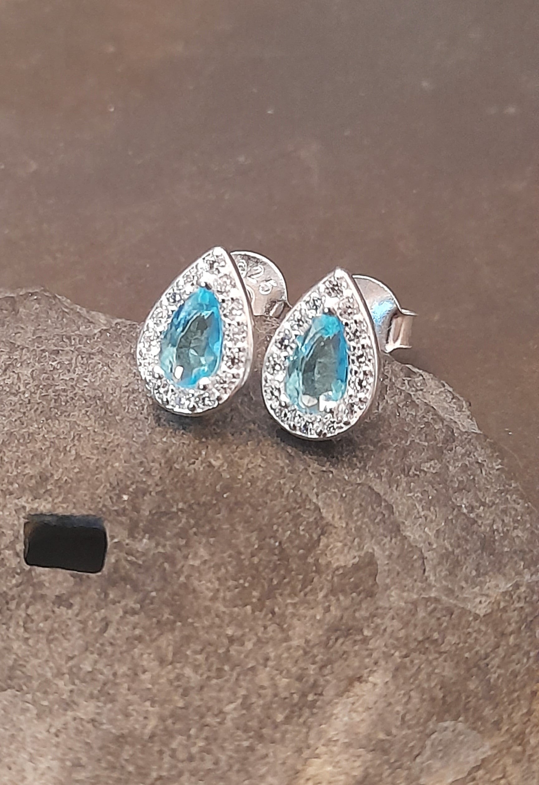 Aqua Cubic Zirconia Teardrop Stud 8 X 6mm