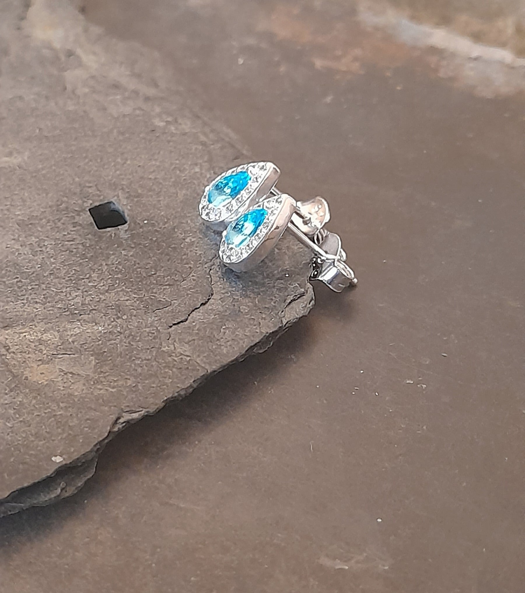 Aqua Cubic Zirconia Teardrop Stud 8 X 6mm
