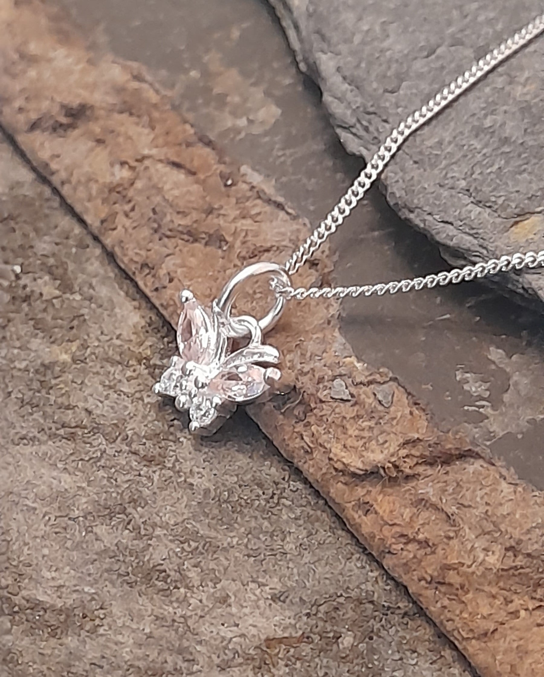 Pink Cubic Zirconia Butterfly Pendant 8 X 5mm