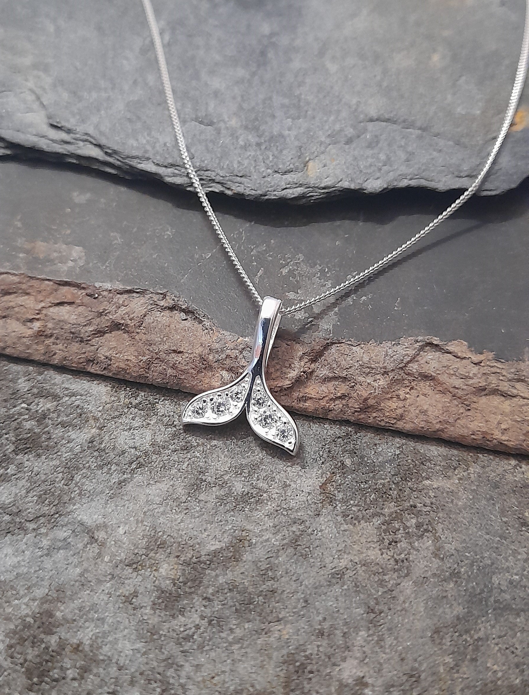 Clear Cubic Zirconia Whale Tail Pendant 12X15mm