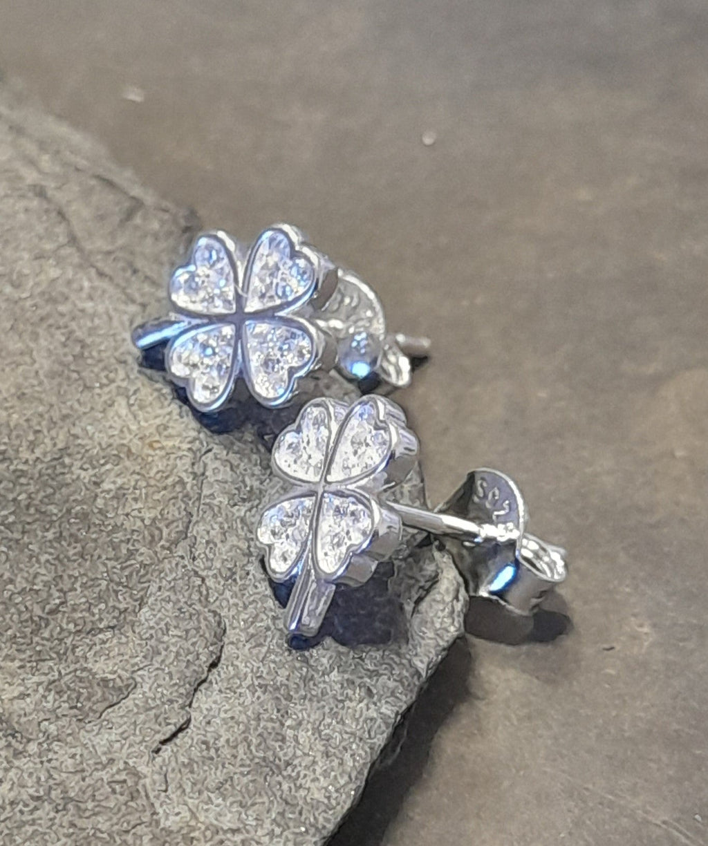 Clear Cubic Zirconia 4 Leaf Clover Stud 7 X 7mm