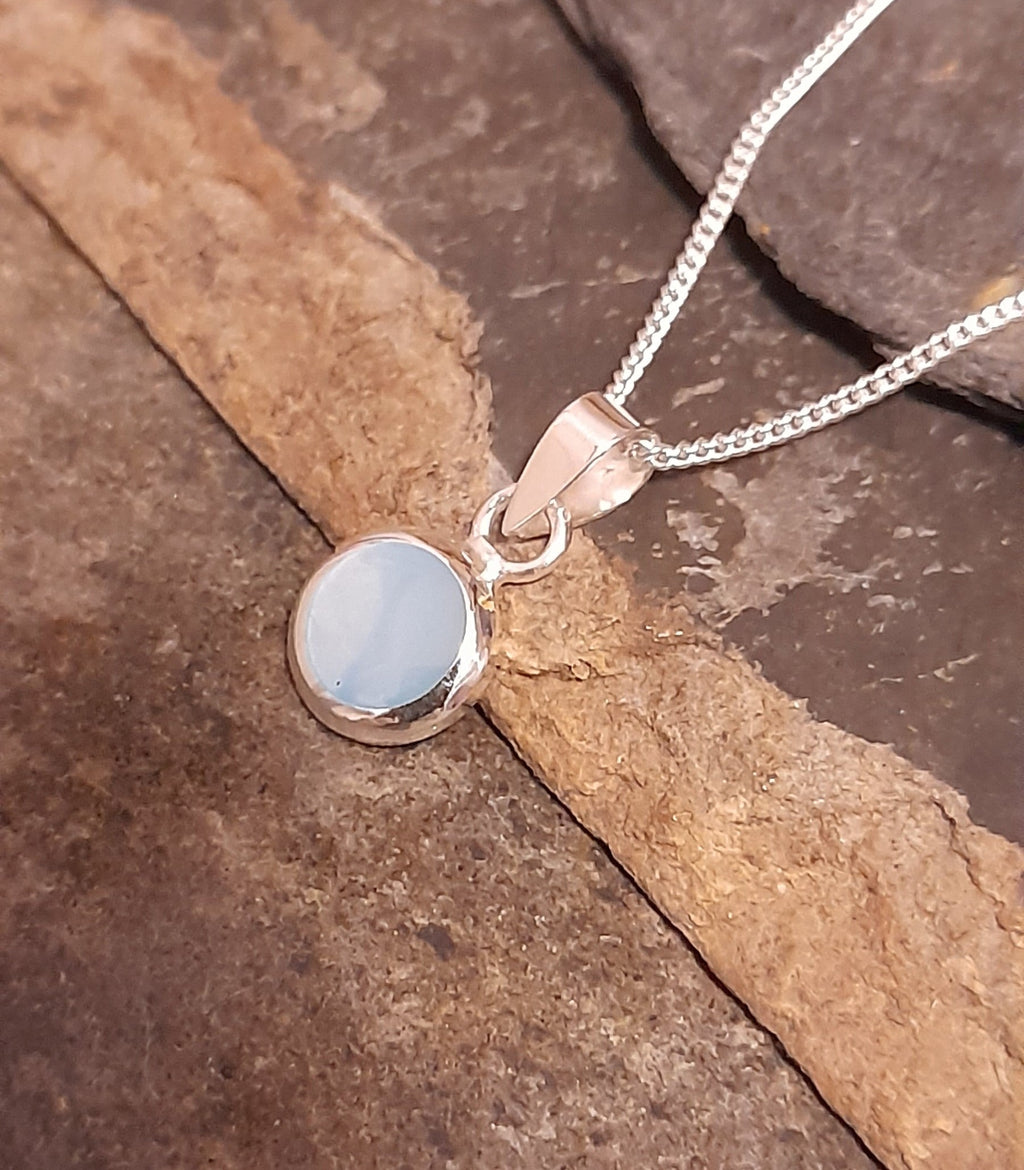 Round Pale Blue Mother of Pearl Pendant 8mm