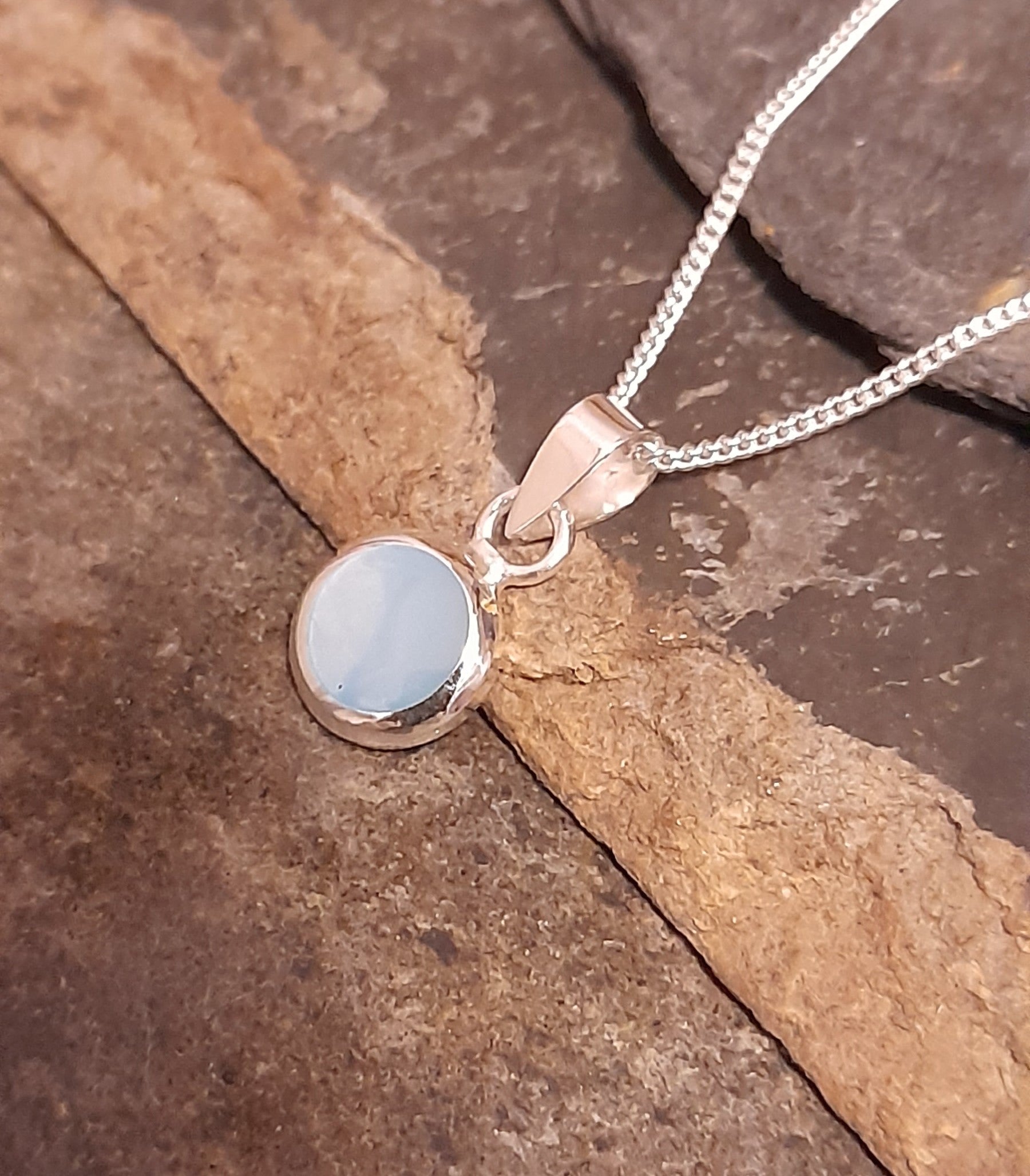 Round Pale Blue Mother of Pearl Pendant 8mm