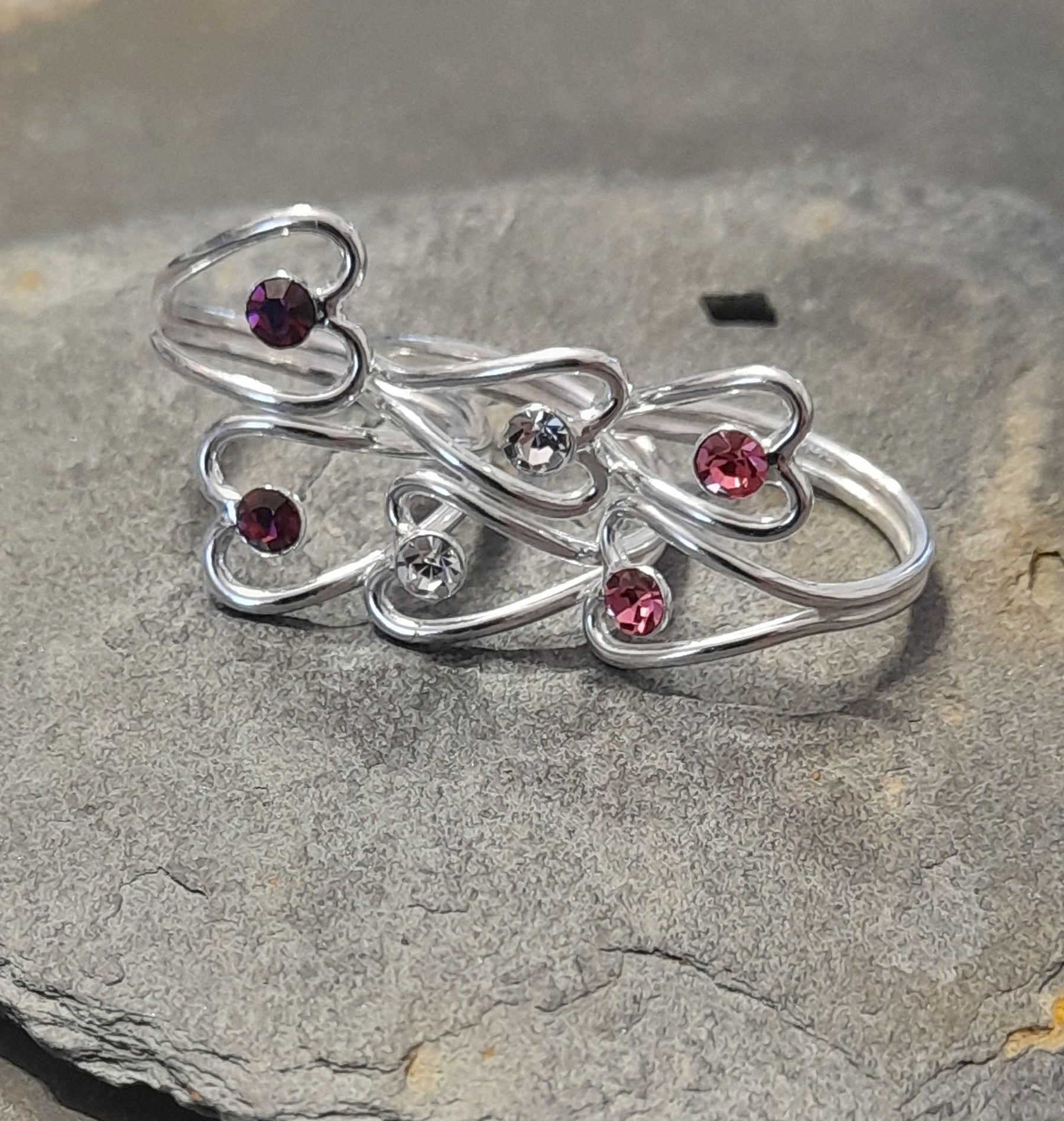 3 Ass Pk Pur Cl Cubic Zirconia T/Ring Un-Boxed