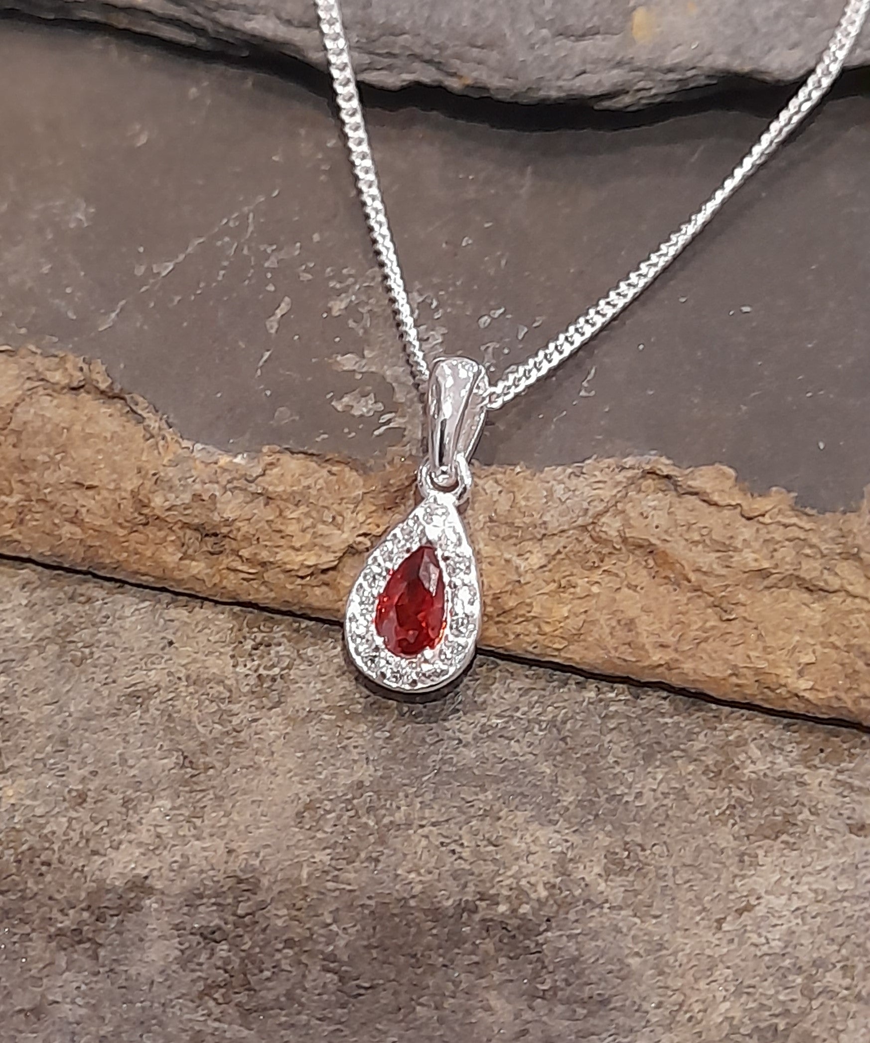 Teardrop Red/Clear Cubic Zirconia Pendant 9X5mm