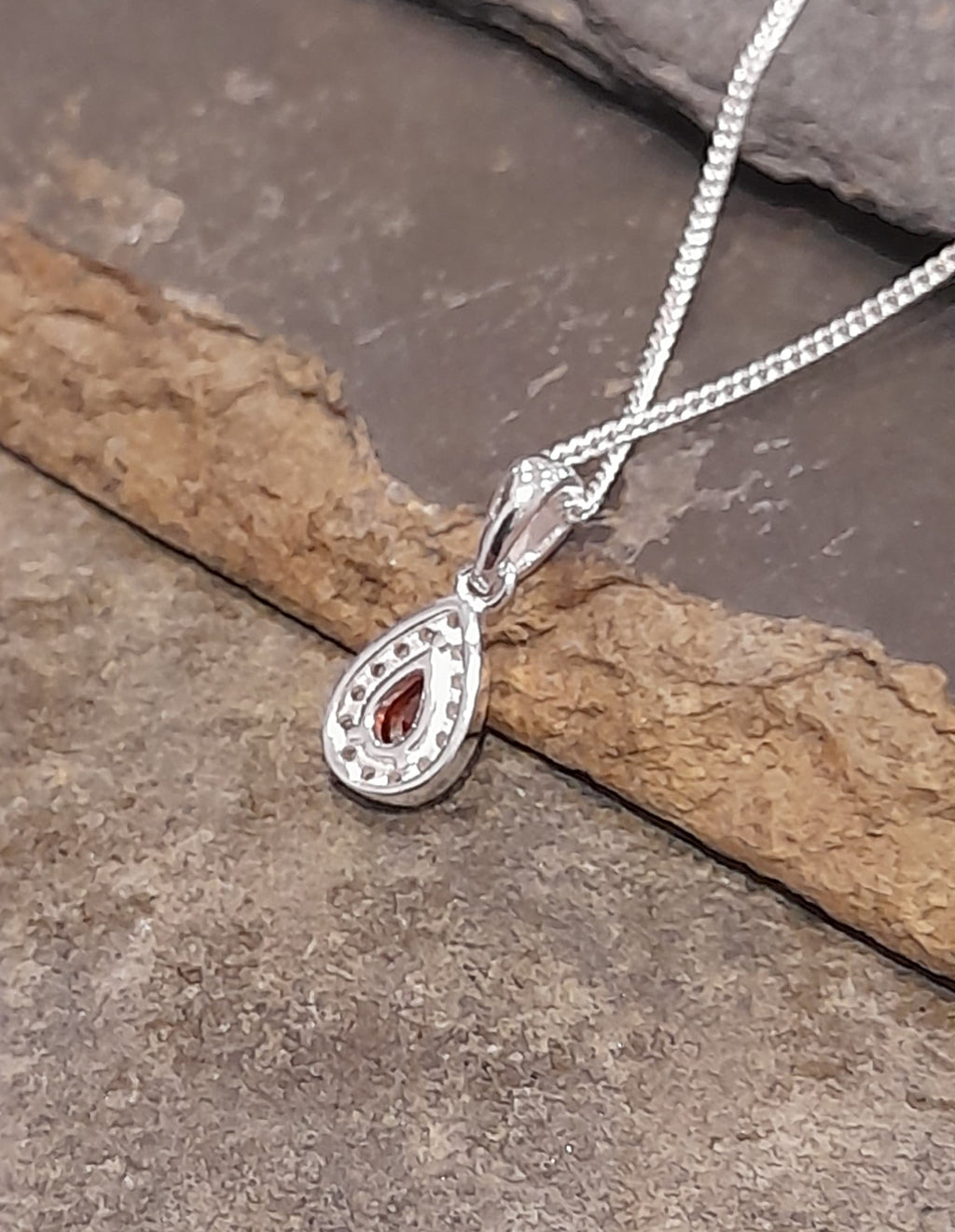 Teardrop Red/Clear Cubic Zirconia Pendant 9X5mm