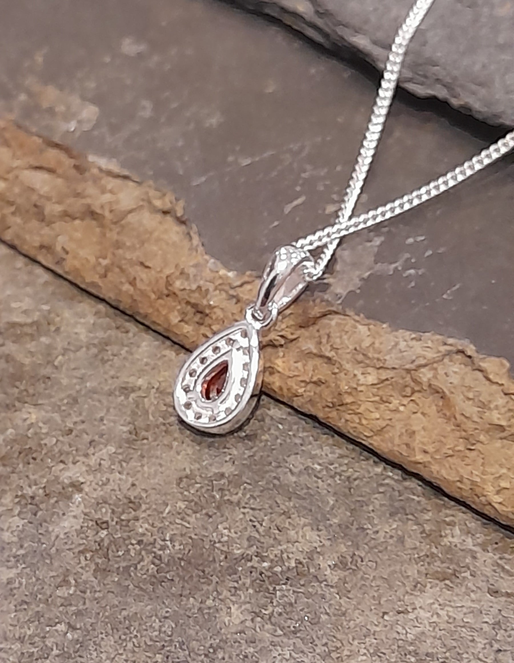 Teardrop Red/Clear Cubic Zirconia Pendant 9X5mm