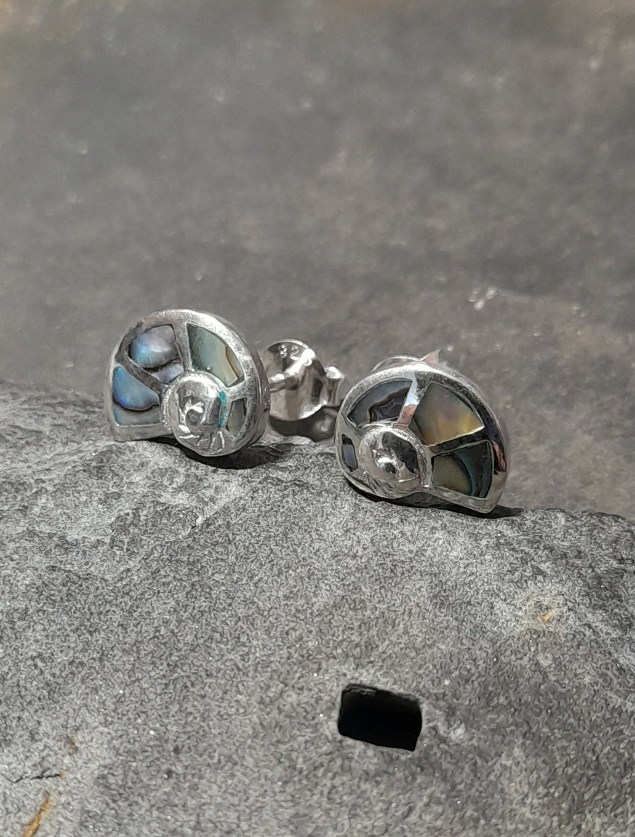 Spiral Shell, Abalone Inset 9X8mm Stud