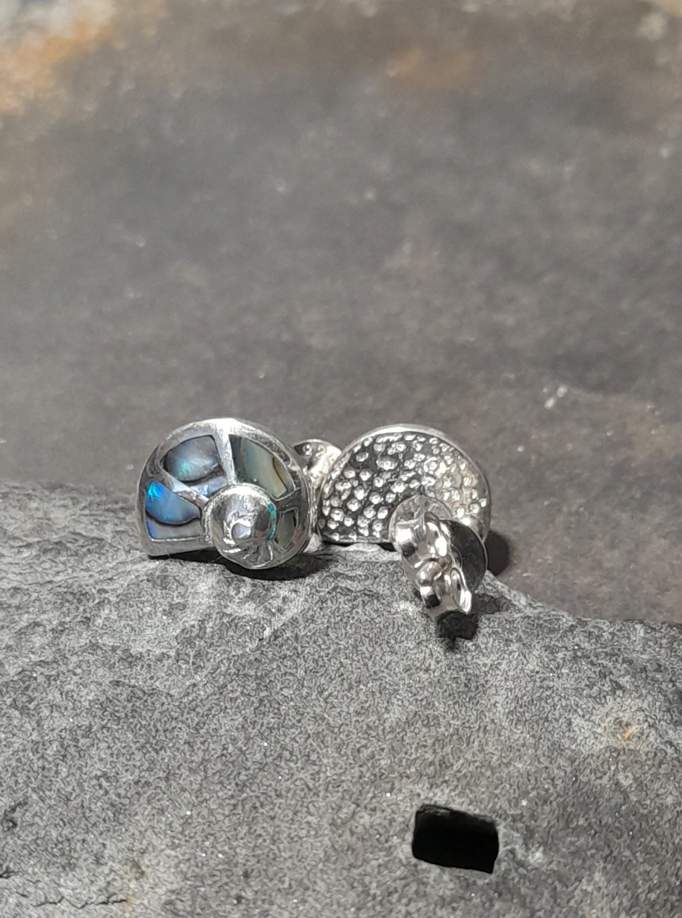 Spiral Shell, Abalone Inset 9X8mm Stud