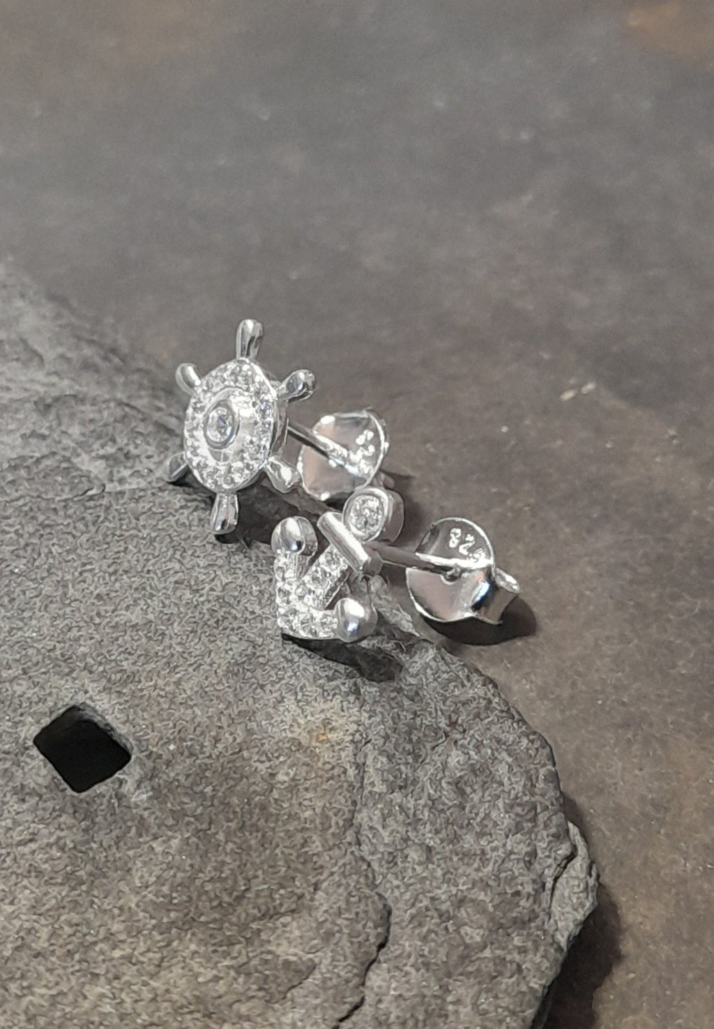 Anchor 8mm & Shipswheel 10mm Cubic Zirconia Stud