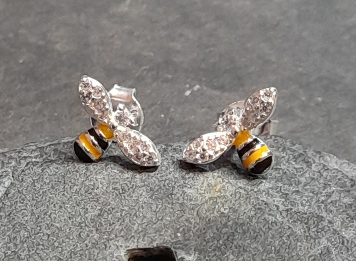 Enamel & Cubic Zirconia Bee  Stud 10 X 6mm