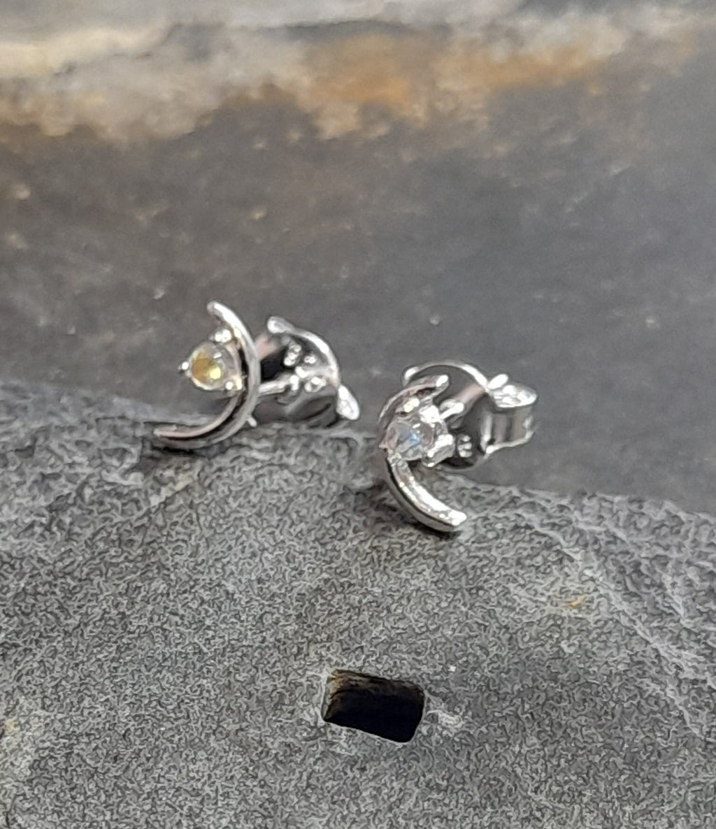 Moonstone Set In 8mm Moon Stud
