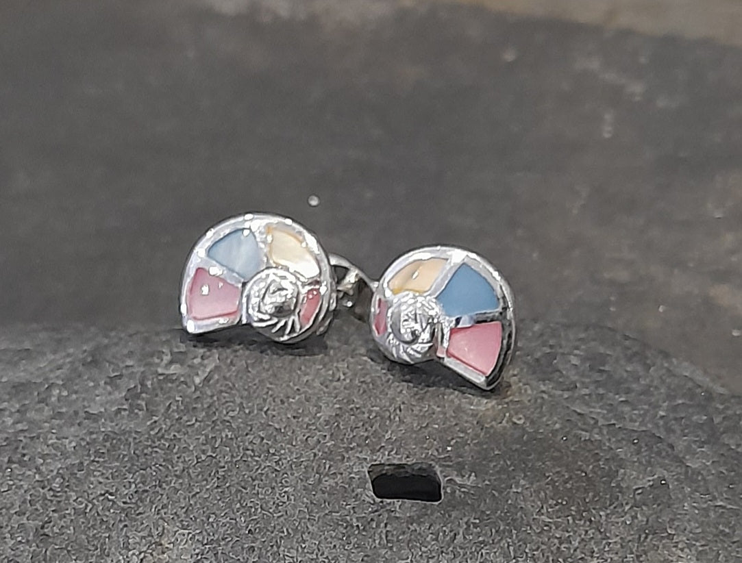 Spiral Shell,  Multi Mother of Pearl 9X8mm Stud