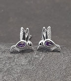 9 X 6mm Purple Cubic Zirconia Humming Bird Stud