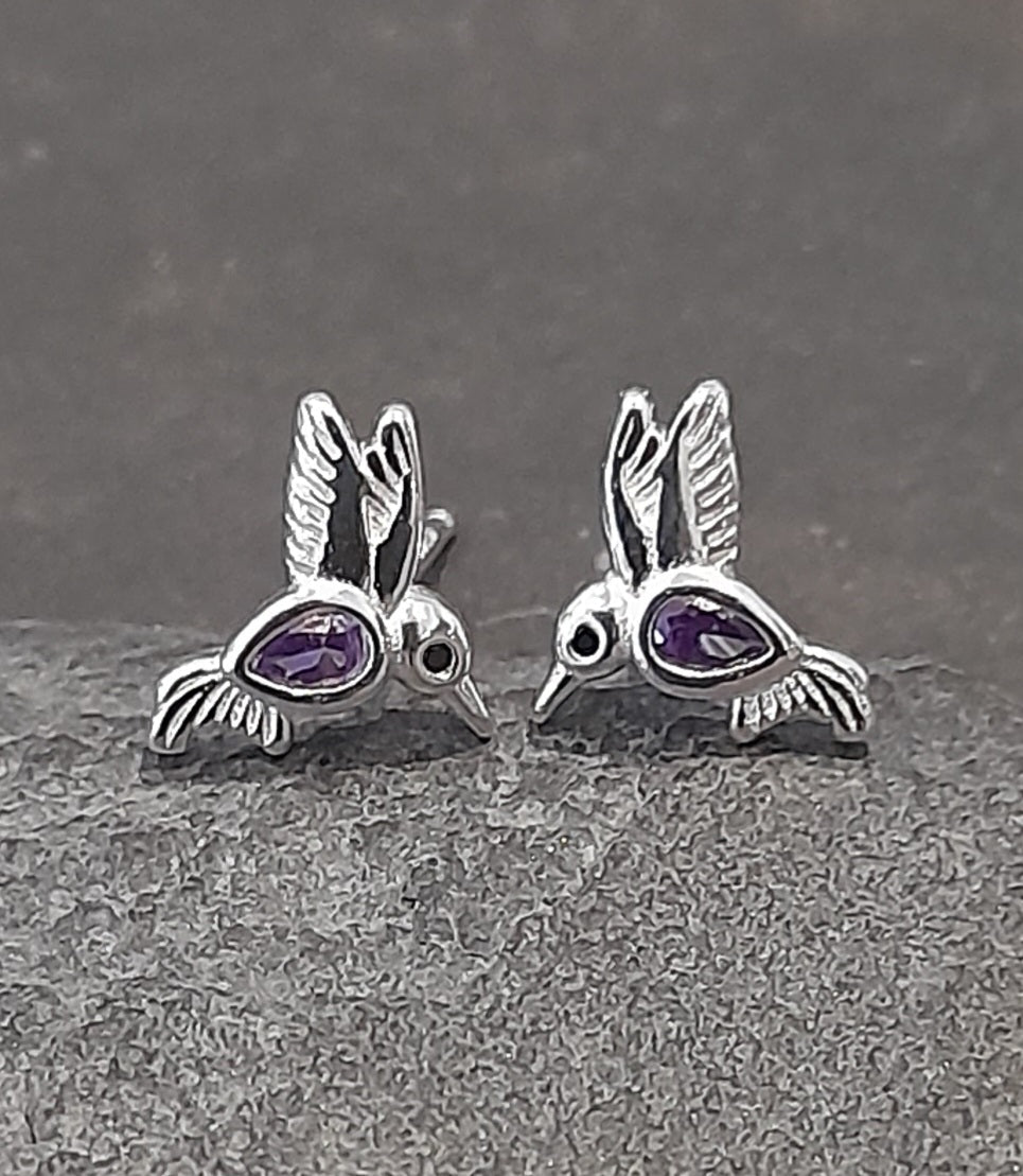 9 X 6mm Purple Cubic Zirconia Humming Bird Stud