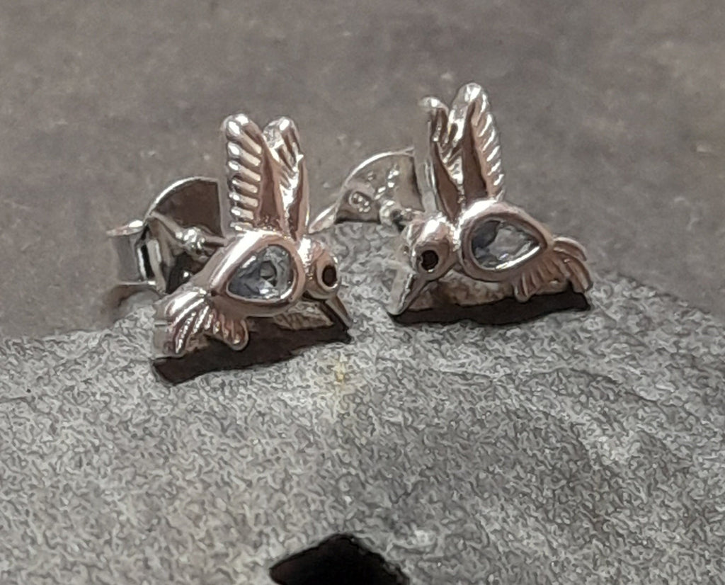 9 X 6mm Aqua Cubic Zirconia Humming Bird Stud