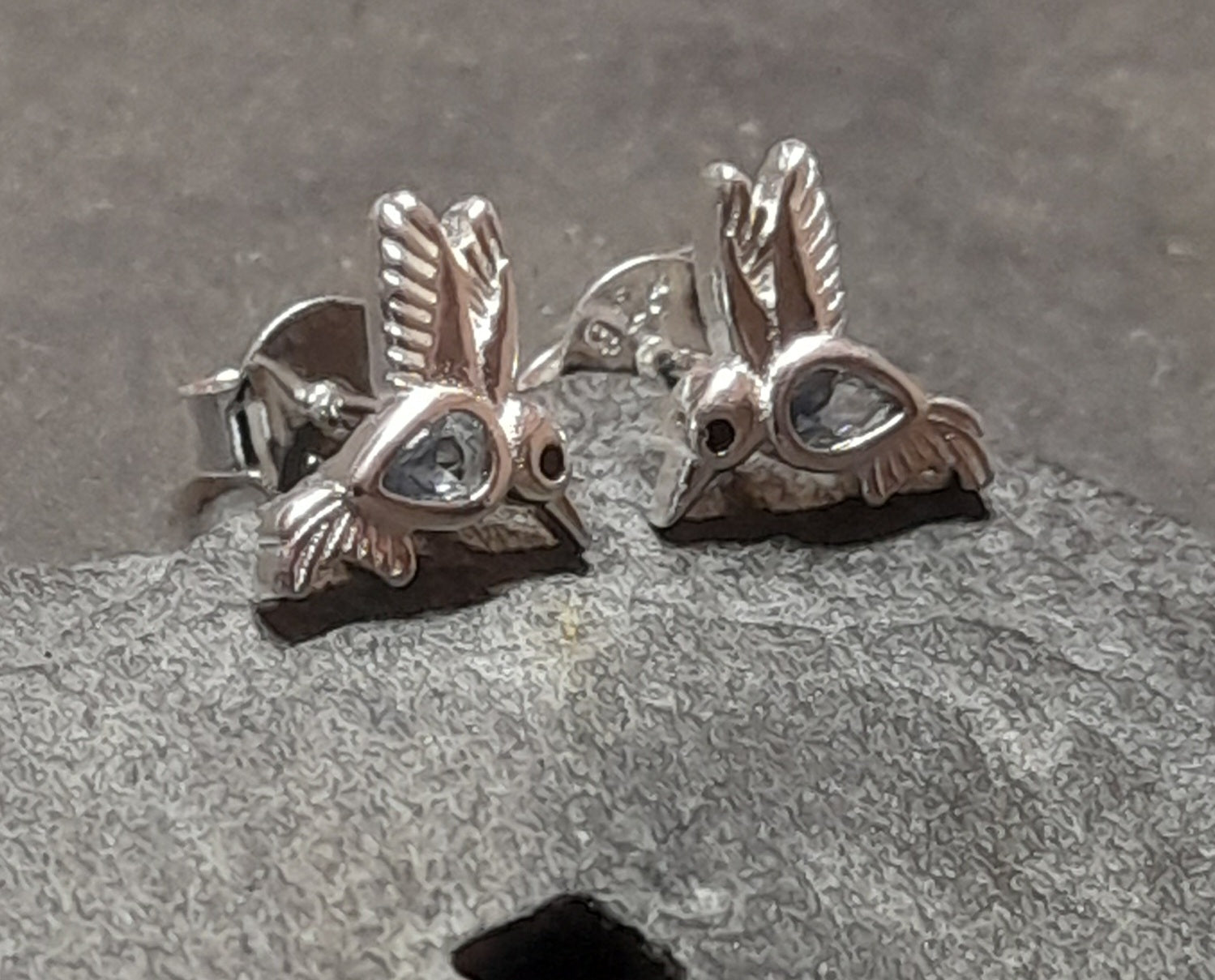9 X 6mm Aqua Cubic Zirconia Humming Bird Stud