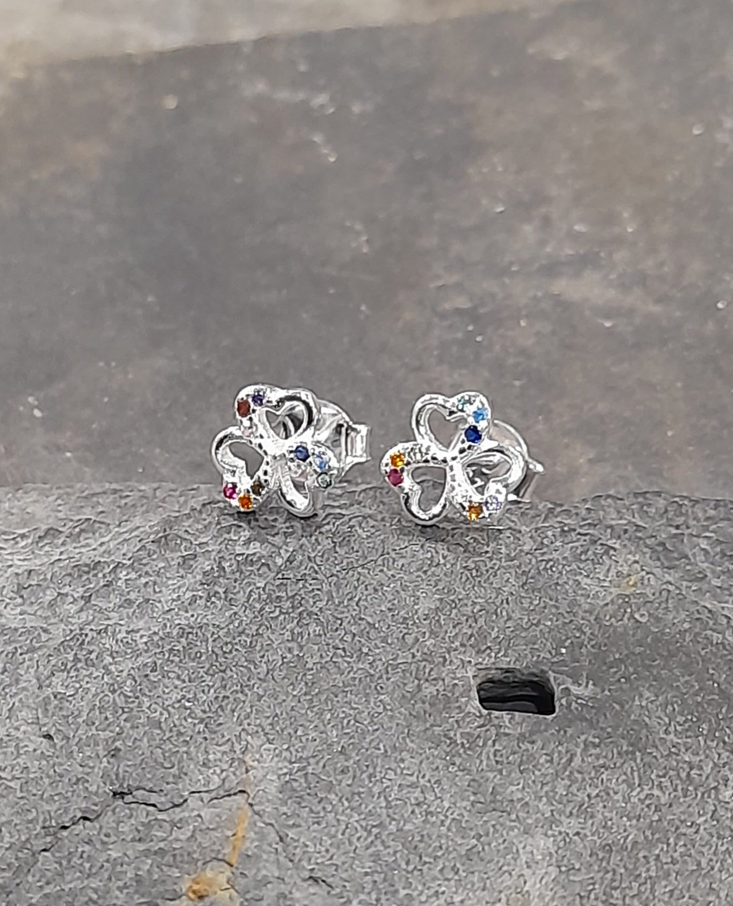Multi Cubic Zirconia 3 Leaf Clover Stud 6mm