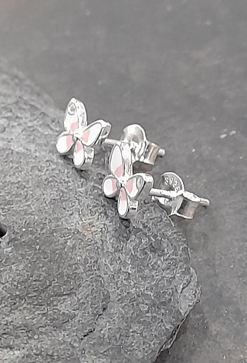 Enamel/Cubic Zirconia Butterfly Stud 7mm
