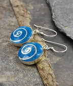 Round 15mm Blue Swirl Earring