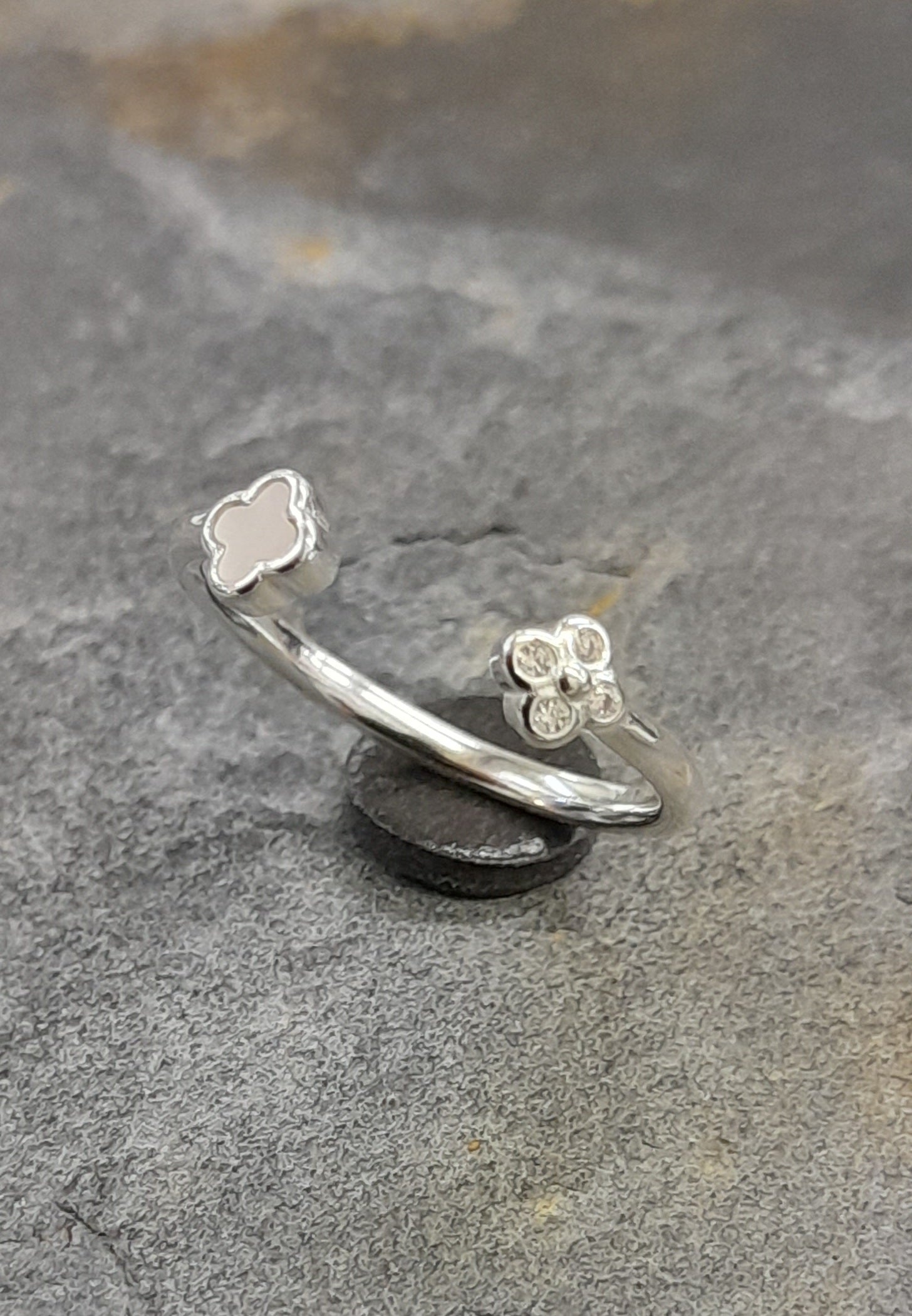Mother of Pearl & Cubic Zirconia Double Flower Ring