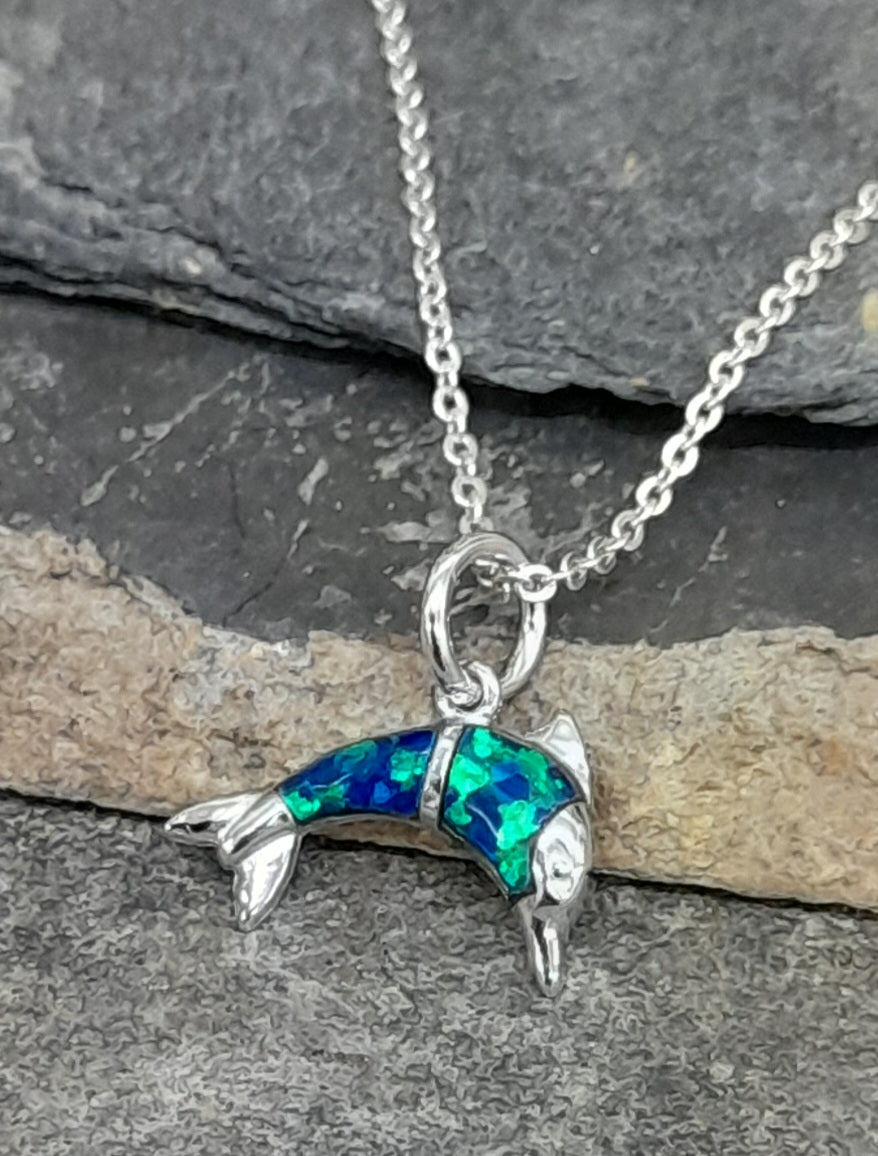 Recon Opal Dolphin Pendant 15mm Dia