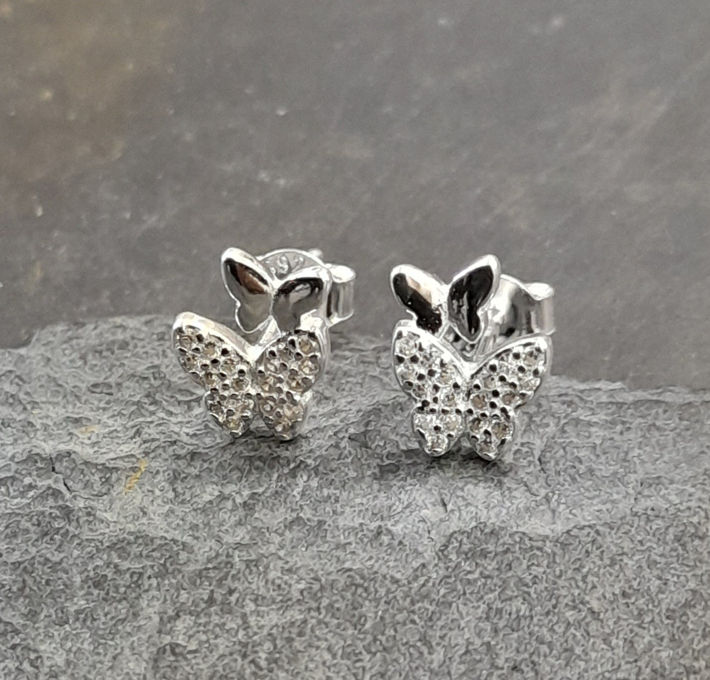 Butterfly Clear Cubic Zirconia Stud 6X8mm