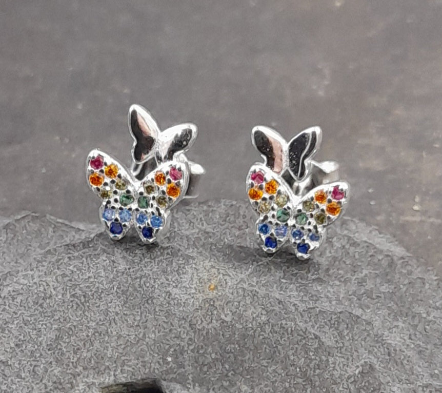 Butterfly Multi Cubic Zirconia Stud 6X8mm