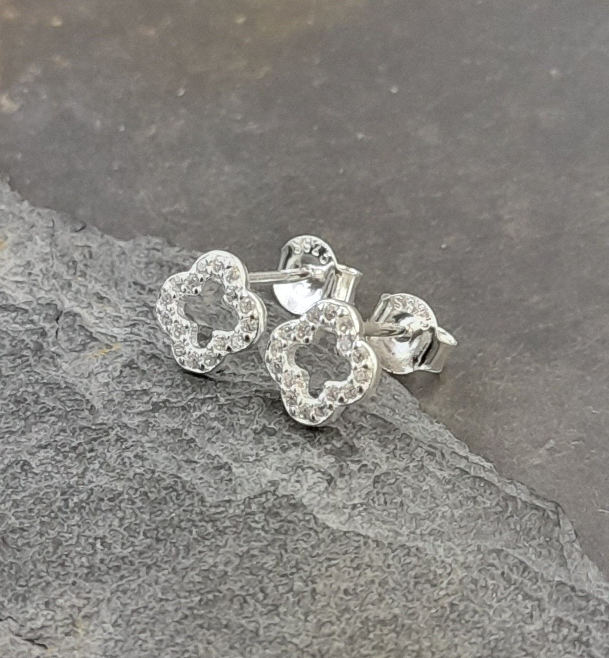 Clear Cubic Zirconia 4 Leaf Clover Stud 6mm