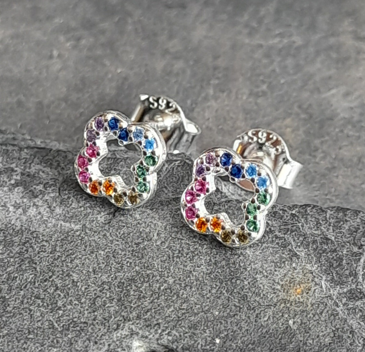 Four leaf clover multi cubic zirconia stud 6mm