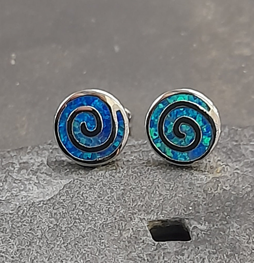 SS766B - BLUE SWIRL  SYN/OPAL S/PLATE 8MM STUD