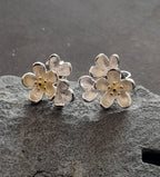 SS768B - Brushed silver plate 2 flower stud 12x10m