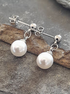 SS820B - PEARL DROP & BALL SILVER PLATE STUD 4&8MM