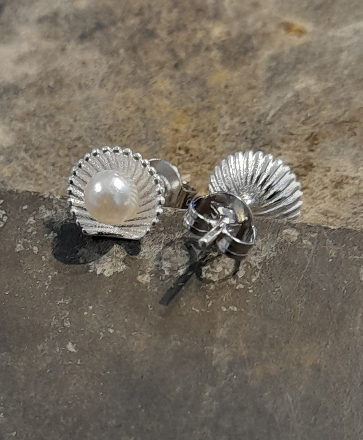 SS836B - PEARL IN SHELL 8MM S/PLATE STUD