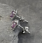 SS853B - 9MM HEART PURPLE CZ SILVER PLATE STUD