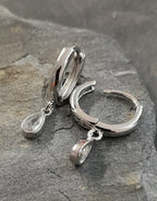 SE571B - 12MM CZ TEARDROP HOOP SILVER PLATE ER
