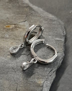 SE571B - 12MM CZ TEARDROP HOOP SILVER PLATE ER