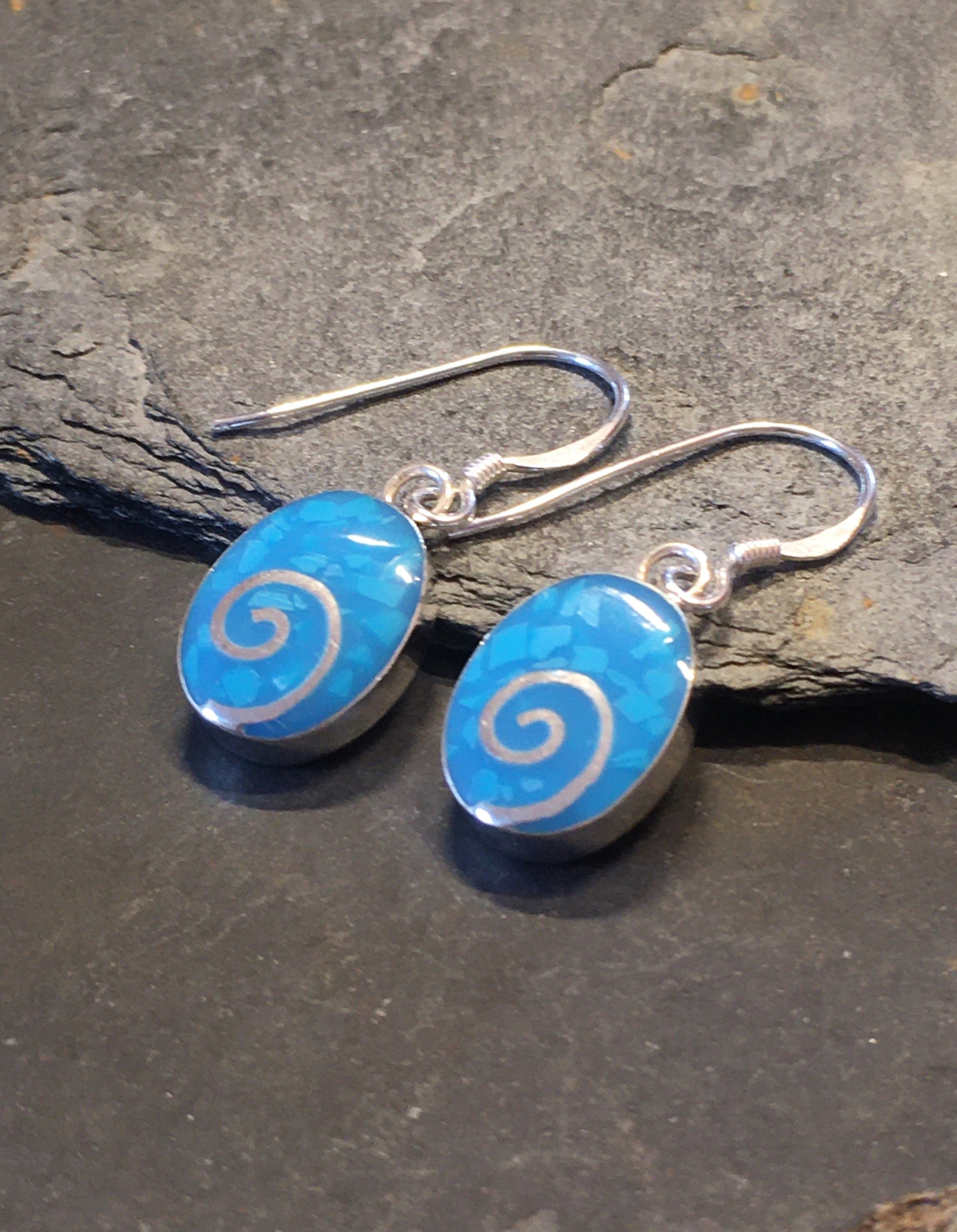 Oval Blue Swirl Earring 15mm X 20mm