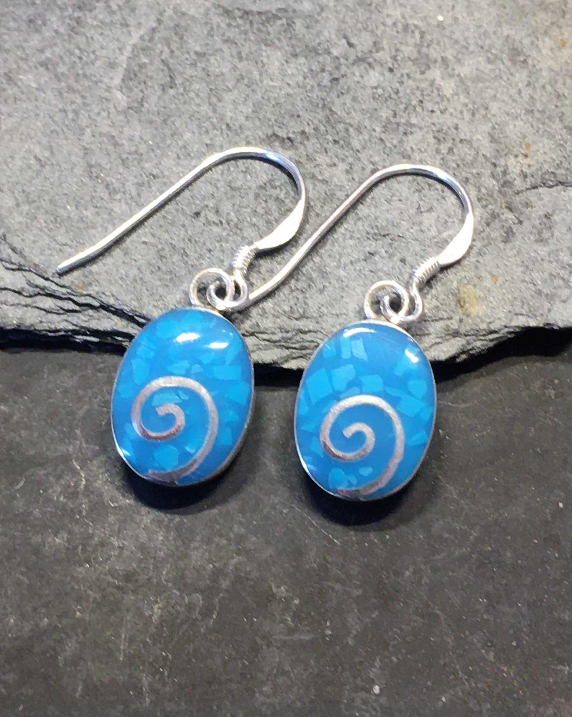 Oval Blue Swirl Earring 15mm X 20mm