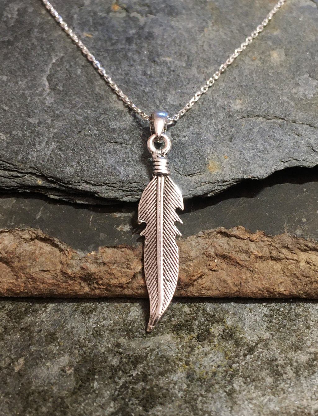 Silver Feather Pendant 33mm