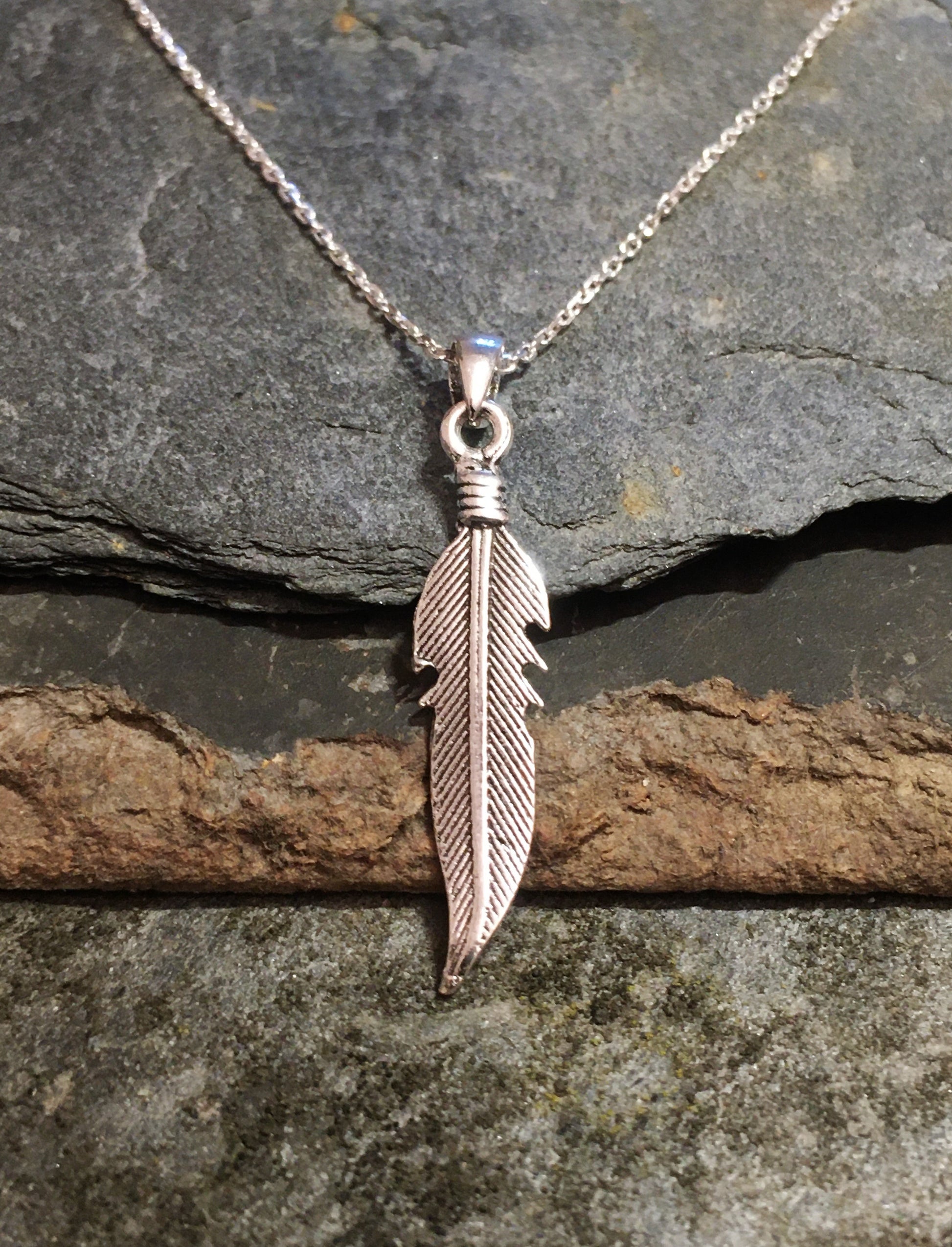 Silver Feather Pendant 33mm