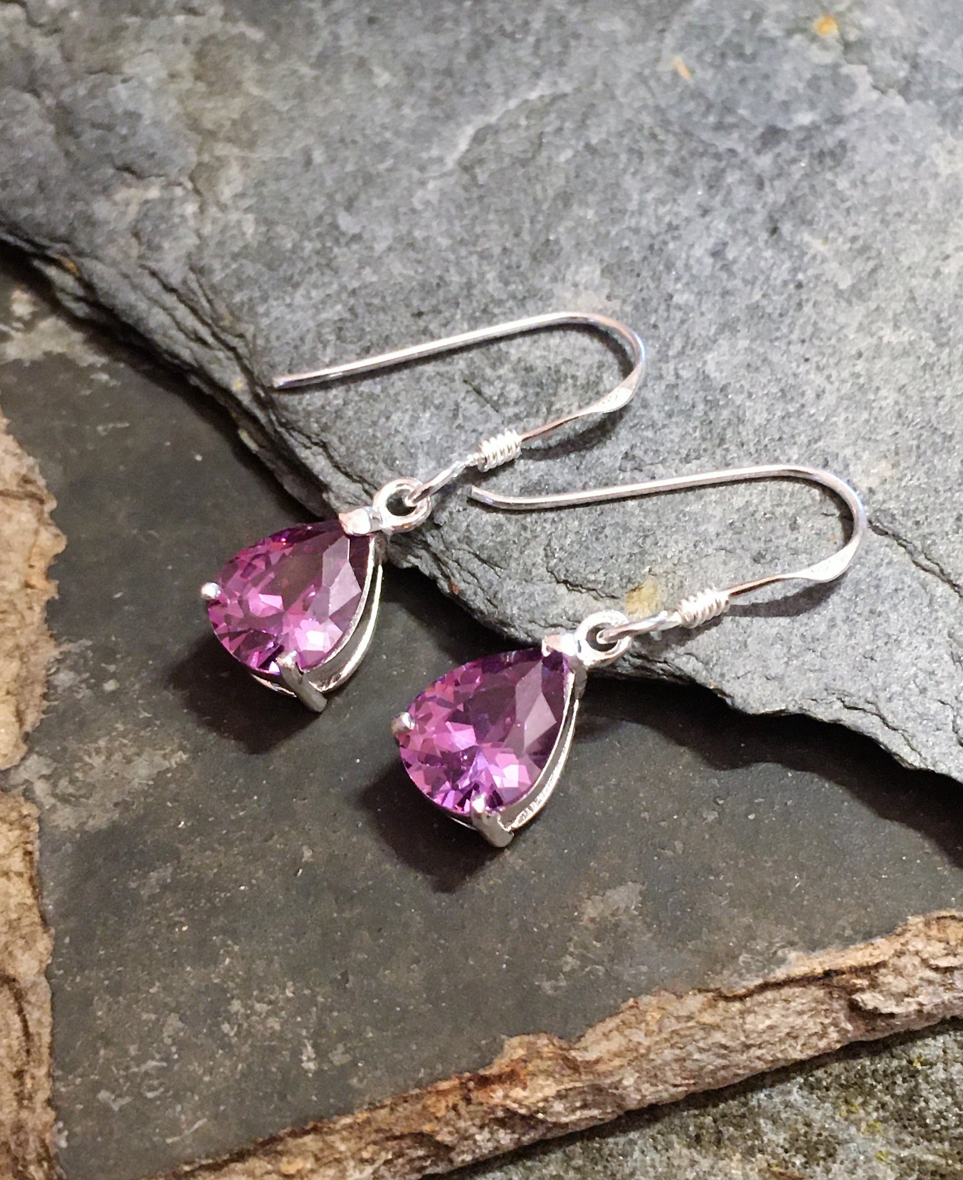 Purple Cubic Zirconia Tear Drop Earring 9X7mm