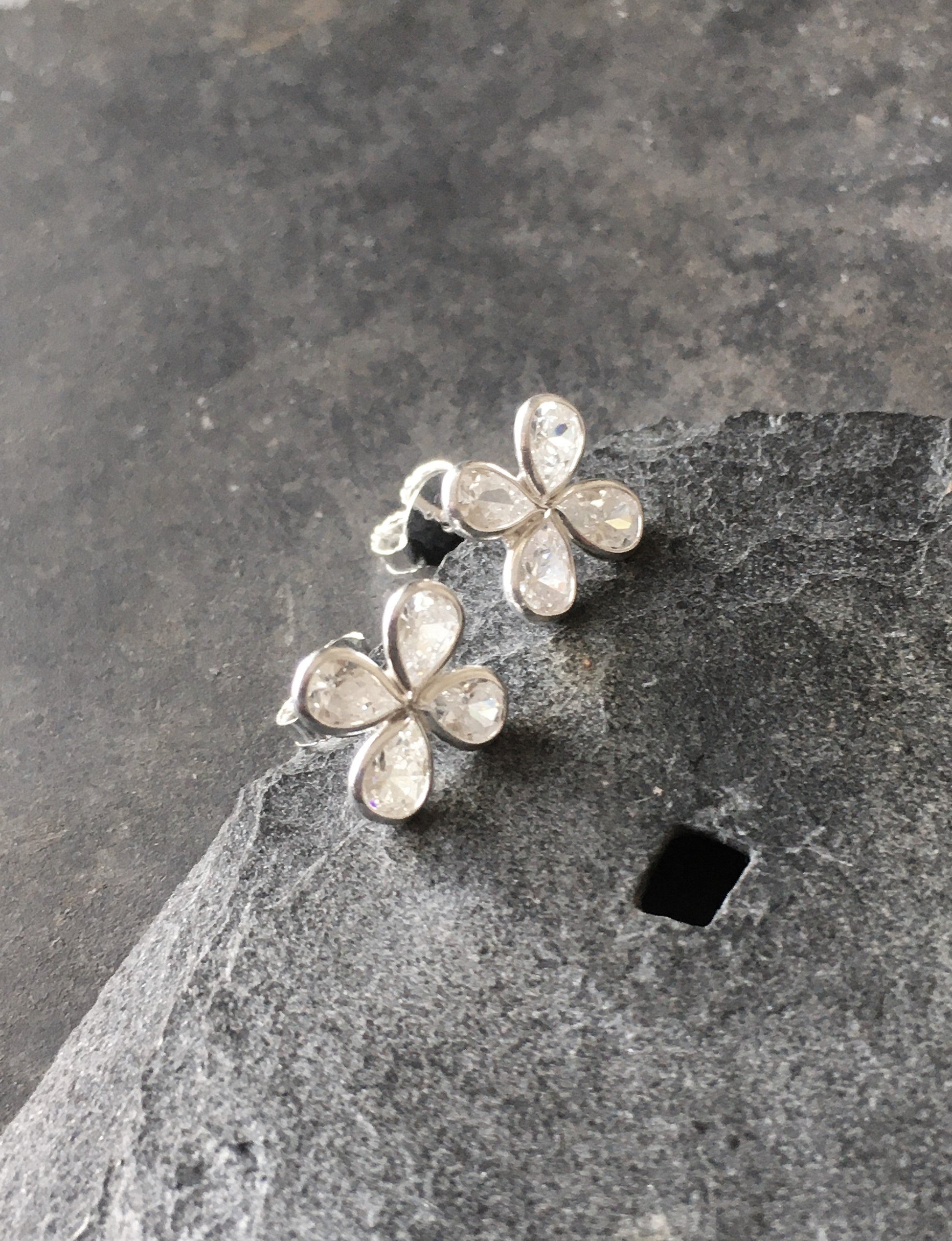 4 Petal Cubic Zirconia Flower Stud 10mm Dia