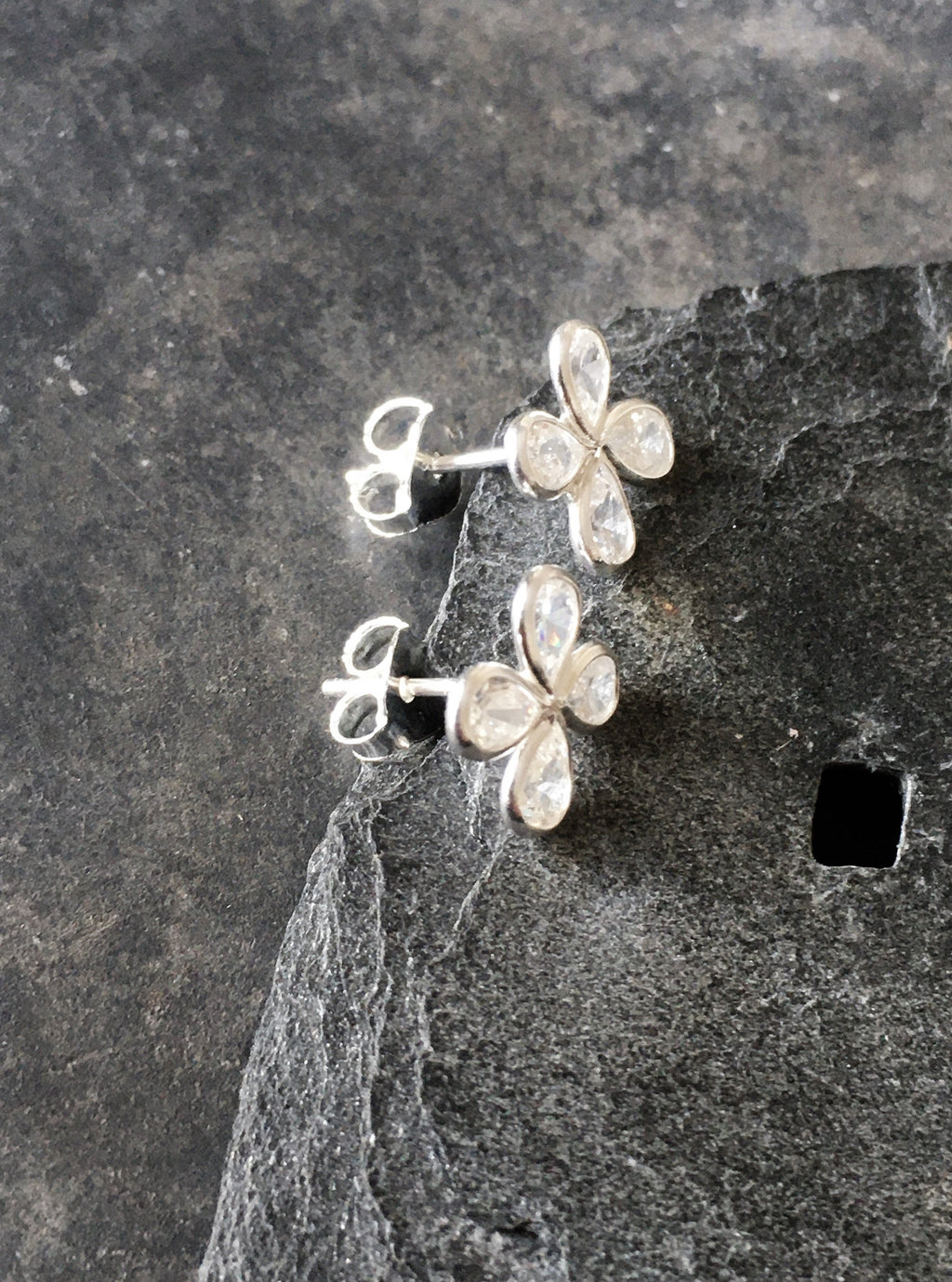 4 Petal Cubic Zirconia Flower Stud 10mm Dia